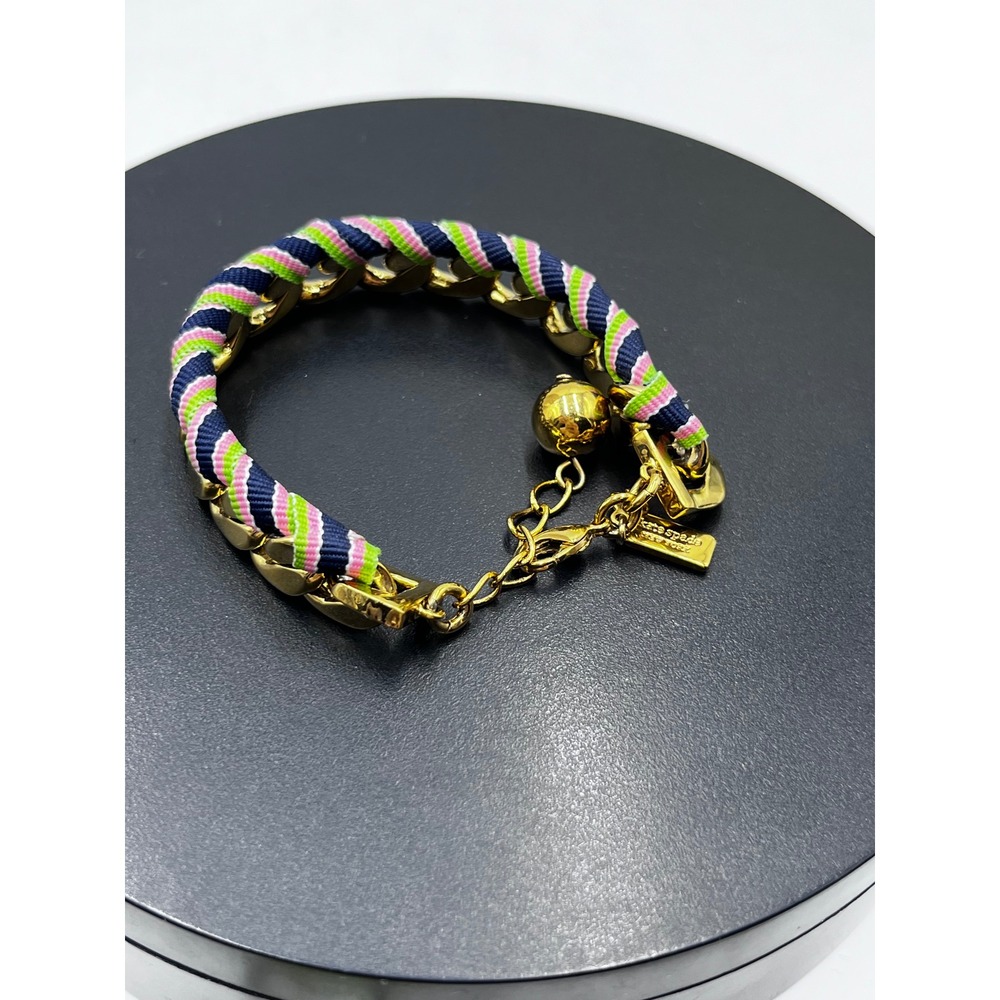 Kate Spade New York "Learn the Ropes" Woven Chain Pink Green White Bracelet - Picture 8 of 9